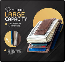 Load image into Gallery viewer, Claasico - Money Clip Leather Wallet For Men: Crosshatch Black