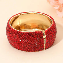 Load image into Gallery viewer, Sensibling Corp. - Wide Rhinestone Pearl Paved Hinged Evening Bangle Bracelet: Gold,Lt Col Topaz