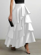 Load image into Gallery viewer, FurDecoration - Chic A-Line High-Waisted Ruffle Solid Color Skirt: NAVY BLUE / S