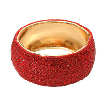 Load image into Gallery viewer, Sensibling Corp. - Wide Rhinestone Pearl Paved Hinged Evening Bangle Bracelet: Gold,Siam