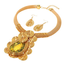 Load image into Gallery viewer, Sensibling Corp. - Bold Teardrop Stone Centered Metal Swirl Embellished Statement Necklace: Yellow