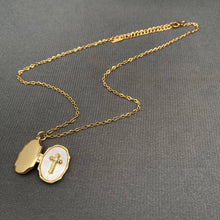 Load image into Gallery viewer, Mio Queena - Shell inlaid Cross Style Locket Charm Necklace: Golden