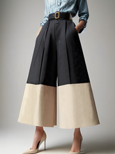 Load image into Gallery viewer, Sheer Trend - High Waisted Loose Contrast Color No Belt Pleated Pockets Pants Trousers: BLACK / XL