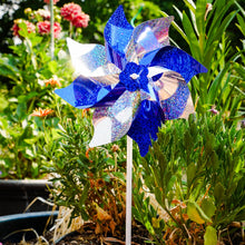 Load image into Gallery viewer, In the Breeze, LLC. - Blue & Silver Mylar Pinwheels - 8 PC