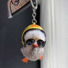 Load image into Gallery viewer, FurDecoration - Fur Keyring Real Mink Fur Duck With Sunglass Helmet: Gray