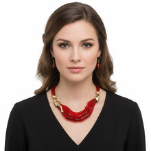 Load image into Gallery viewer, PinktownUSA - Bib Transparent Red Melted Design Necklace: Color: Red / Plating: Gold / Size: 16 + 3 inches