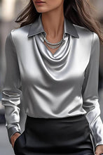 Load image into Gallery viewer, NINEXIS - CWTBLL01202_2025 FALL WINTER DRAPED NECK LONG SLEEVE BLOUSE: GREY / (M) 1