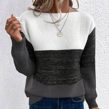 Load image into Gallery viewer, ShieldChic - Knitted Sweater Color Block Round Neck Long Sleeve: GRAY / M