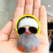 Load image into Gallery viewer, FurDecoration - Fur Keyring Real Mink Fur Duck With Sunglass Helmet: Yellow