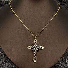 Load image into Gallery viewer, Mio Queena - Sparkling Zircon Cross Charm Gold Plated Necklace: Purple