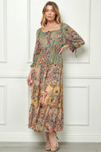 Load image into Gallery viewer, Winslow Collection - MISSY PRINTED PEASANT DRESS WITH LINING, SIDE SLIT SIB53D34: M / SAGE/TAUPE