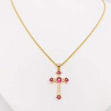 Load image into Gallery viewer, Mio Queena - 18K Gold Plated Cubic Zirconia Cross Pendant Necklace: Green