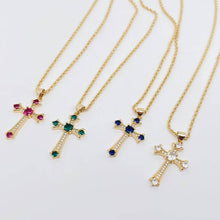 Load image into Gallery viewer, Mio Queena - 18K Gold Plated Cubic Zirconia Cross Pendant Necklace: Red