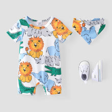 Load image into Gallery viewer, PatPat - Baby Unisex 2pcs Naia Lion Romper & Bib Set: Yellow / Baby Boy: 0-3M