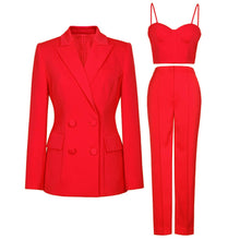 Load image into Gallery viewer, Productseeker - SET062 Elegant Women’s Suit Set: Blazer, Bra Top, & Pants: Rose Red / English / M
