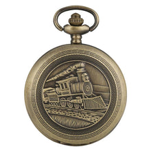 Load image into Gallery viewer, WoodWristCo - Vintage Hollow Locomotive Design Pocket Watch: Silver gold