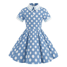 Load image into Gallery viewer, SALINA TRADING INC - 50s Retro Audrey Hepburn Style Polka Dot Mom and Daughter Dress: Light Blue Polka Dot / 140cm