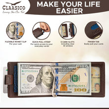 Load image into Gallery viewer, Claasico - Small bifold leather money clip wallet with pull strap: California Dessert