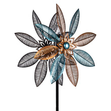 Load image into Gallery viewer, Evergreen Enterprises - Metal Solar Wind Spinner, Copper and Turquoise Pedal Flower,