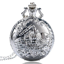 Load image into Gallery viewer, WoodWristCo - Vintage Hollow Locomotive Design Pocket Watch: Silver gold