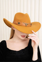 Load image into Gallery viewer, anbfashion - METAL BULL ACCENT FEDORA COWBOY HAT H3359: Camel