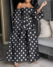 Load image into Gallery viewer, Queen Fashion - Off shoulder lantern sleeve wide leg jumpsuit: WHITE / 1-2-2-2-1 / S-M-L-XL-2XL