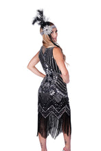 Load image into Gallery viewer, Western Fashion - 2530 - Flapper Dress Art Deco - Silver Ab: L / Black