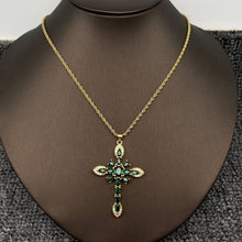 Load image into Gallery viewer, Mio Queena - Sparkling Zircon Cross Charm Gold Plated Necklace: Green
