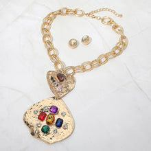Load image into Gallery viewer, Sensibling Corp. - Bold Stone Embellished Abstract Pendant Chunky Chain Statement Necklace: AB,Gold