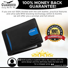 Load image into Gallery viewer, Claasico - Small bifold leather money clip wallet with pull strap: Black