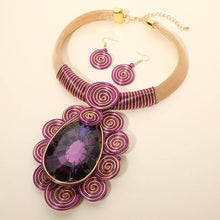 Load image into Gallery viewer, Sensibling Corp. - Bold Teardrop Stone Centered Metal Swirl Embellished Statement Necklace: Aqua