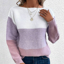 Load image into Gallery viewer, ShieldChic - Knitted Sweater Color Block Round Neck Long Sleeve: GRAY / M