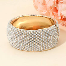 Load image into Gallery viewer, Sensibling Corp. - Wide Rhinestone Pearl Paved Hinged Evening Bangle Bracelet: Gold,Sapphire