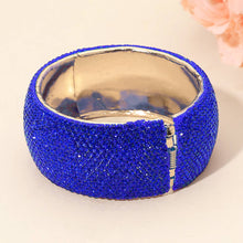 Load image into Gallery viewer, Sensibling Corp. - Wide Rhinestone Pearl Paved Hinged Evening Bangle Bracelet: Gold,Sapphire