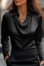 Load image into Gallery viewer, NINEXIS - CWTBLL01202_2025 FALL WINTER DRAPED NECK LONG SLEEVE BLOUSE: GREY / (M) 1