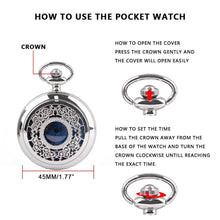 Load image into Gallery viewer, WoodWristCo - Starry Blue Silver Hollow Case Quartz Pocket Watches