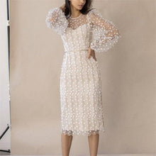 Load image into Gallery viewer, FurDecoration - Sure! How about "Elegant Embroidered Mesh Sheer Dress" for your clothing product title?: WHITE / M
