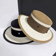 Load image into Gallery viewer, ACCITY - Designer fashion flat top straw hat for women_CWAH3438: Black / (M) 1