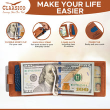 Load image into Gallery viewer, Claasico - Small bifold leather money clip wallet with pull strap: Black