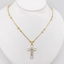 Load image into Gallery viewer, Mio Queena - Colored Cubic Zirconia Enamel Cross Pendant Necklace: White Cross