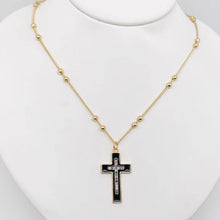 Load image into Gallery viewer, Mio Queena - Colored Cubic Zirconia Enamel Cross Pendant Necklace: Black Cross