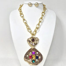 Load image into Gallery viewer, Sensibling Corp. - Bold Stone Embellished Abstract Pendant Chunky Chain Statement Necklace: Gold,Multi