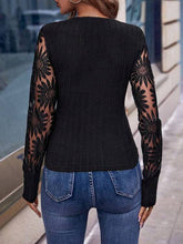 Load image into Gallery viewer, Sheer Trend - Long Sleeves Skinny Embroidered See-Through Split-Joint V-Neck T-Shirts: BLACK / XL
