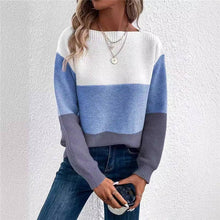 Load image into Gallery viewer, ShieldChic - Knitted Sweater Color Block Round Neck Long Sleeve: GRAY / M