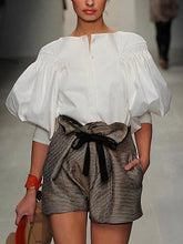 Load image into Gallery viewer, FurDecoration - Buttoned Puff Sleeve Solid Color Blouse: WHITE / XL