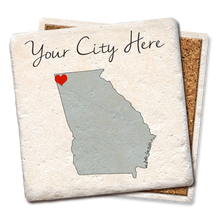 Load image into Gallery viewer, Tipsy Coasters & Gifts - Custom Love Your Town State Silhouette Heart Coaster: Ceramic