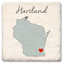 Load image into Gallery viewer, Tipsy Coasters & Gifts - Custom Love Your Town State Silhouette Heart Coaster: Ceramic