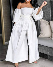 Load image into Gallery viewer, Queen Fashion - Off shoulder lantern sleeve wide leg jumpsuit: BLACK / 1-2-2-2-1 / S-M-L-XL-2XL