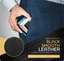Load image into Gallery viewer, Claasico - Money Clip Leather Wallet For Men: Crosshatch Black