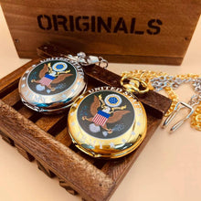 Load image into Gallery viewer, WoodWristCo - Fashion US Army Eagle Quartz Pocket Watch with Chain: Golden